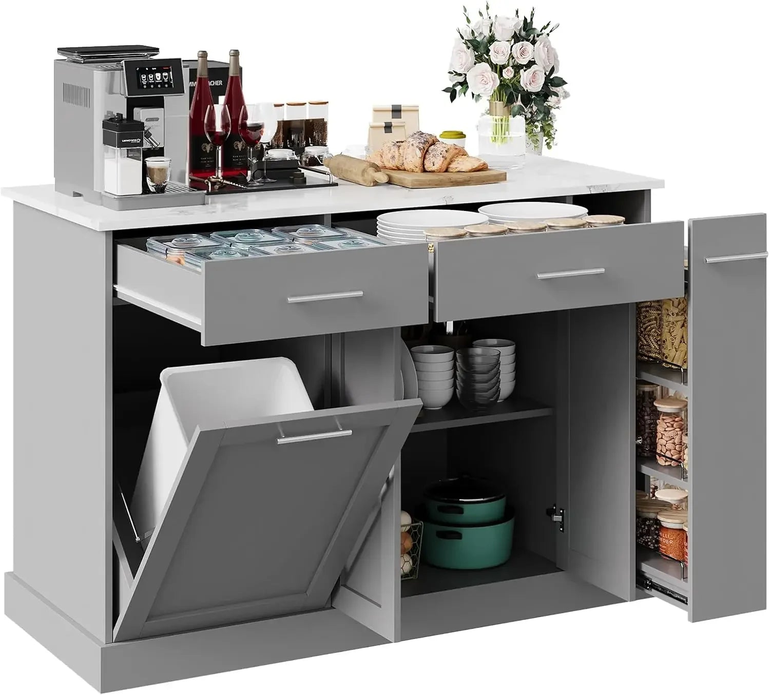 Kitchen Island with Trash Can Storage