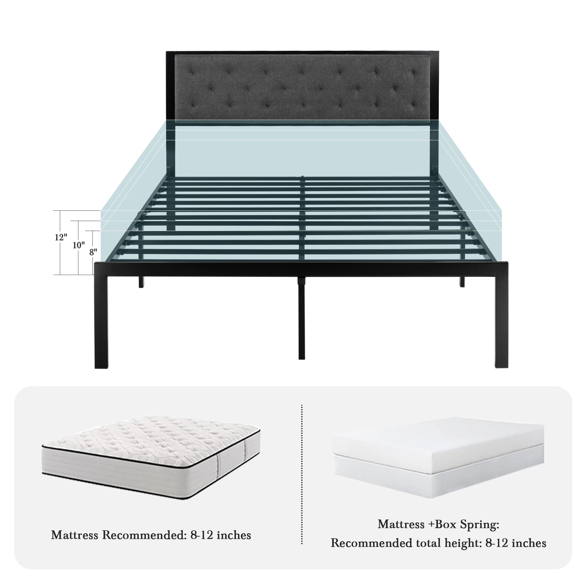HOOMIC Metal Bed Frame Upholstered Headboard