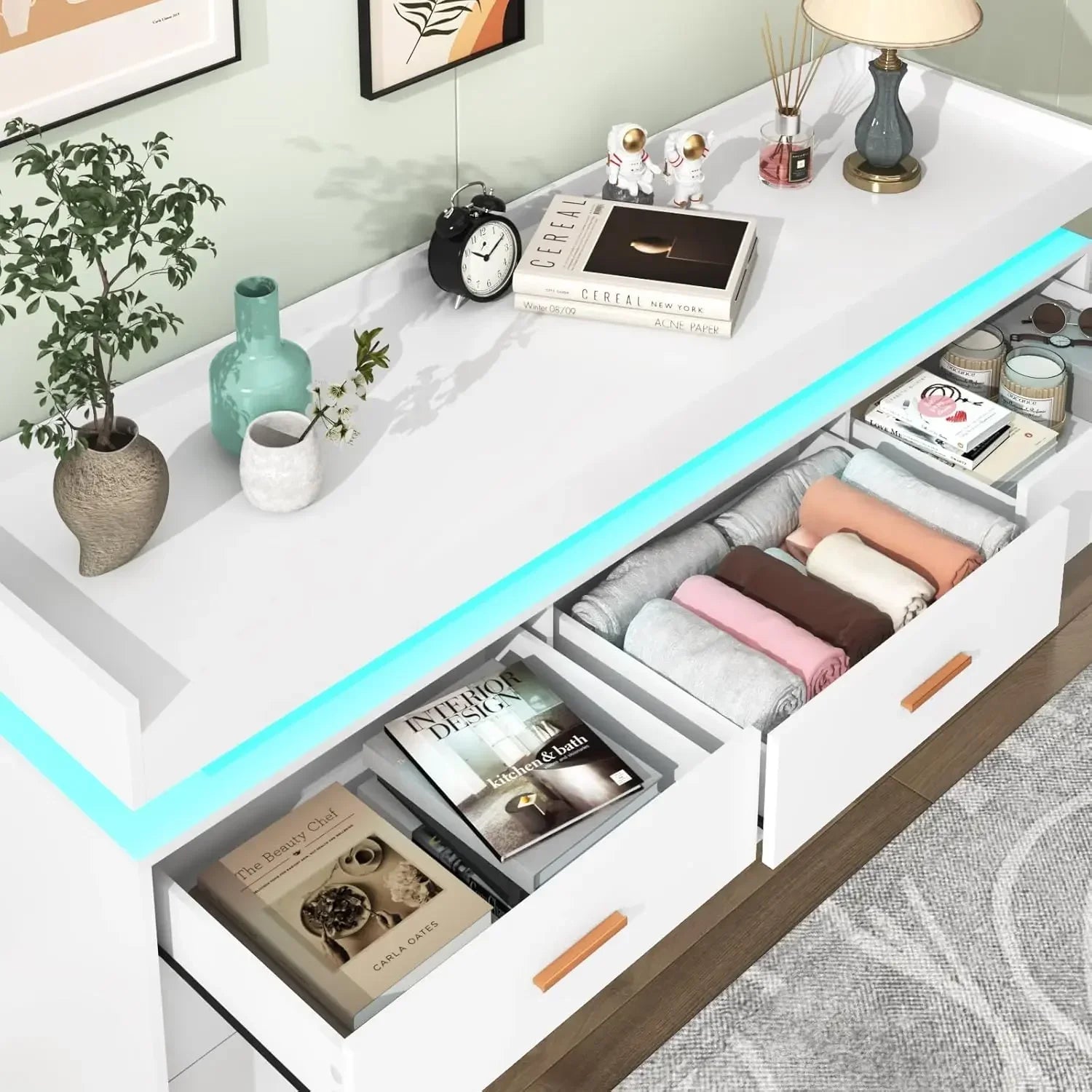 Dresser with LED Light and Charging Station