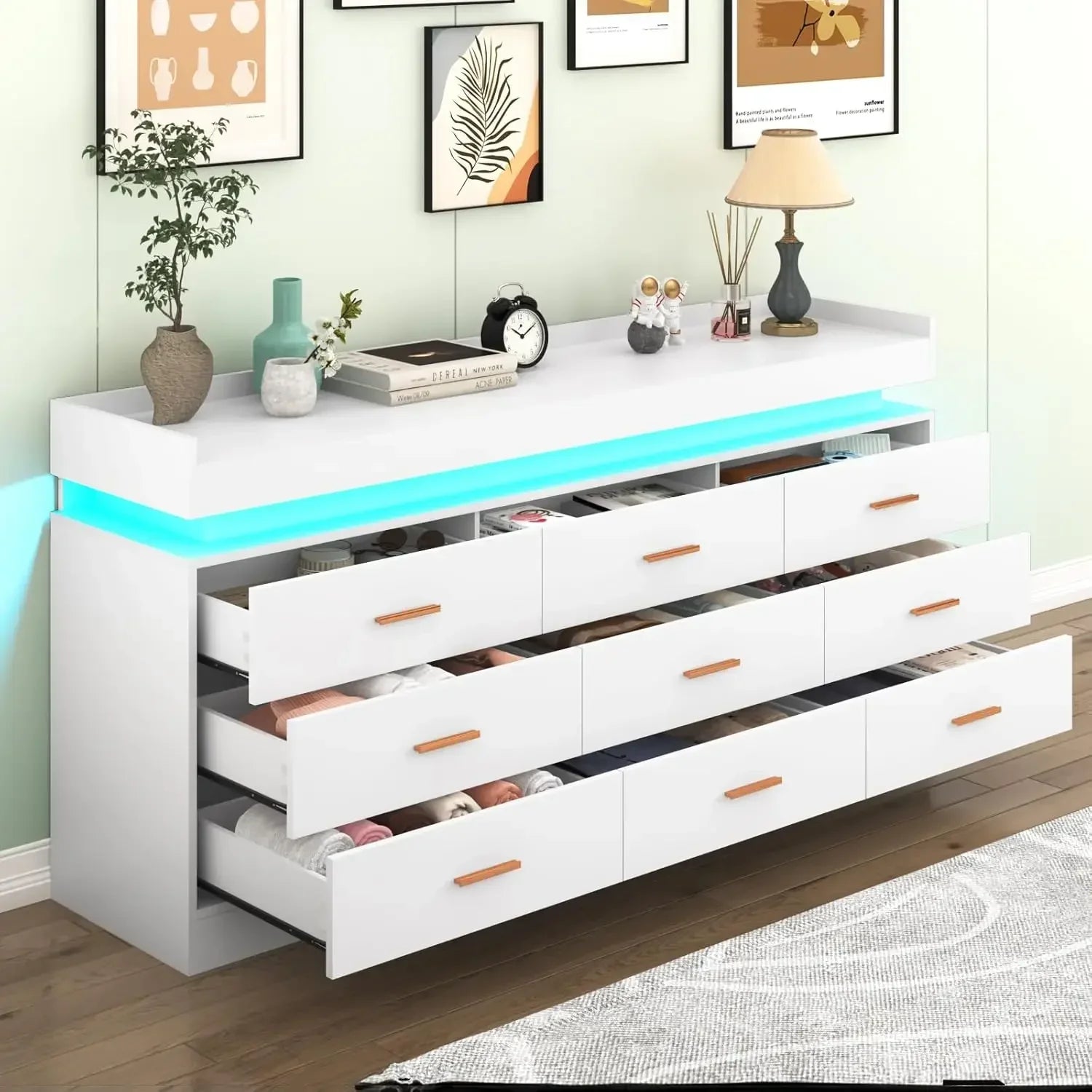 Dresser with LED Light and Charging Station