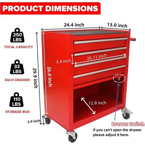 4 Drawer Rolling Tool Cart