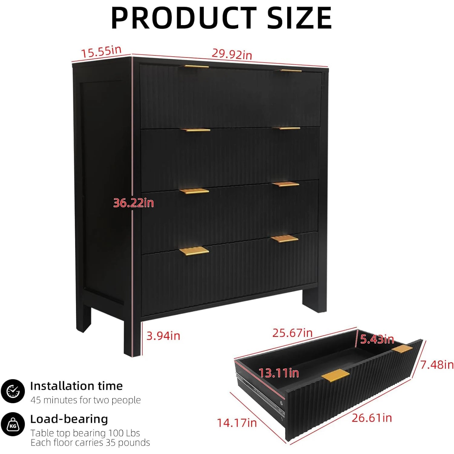 Fluted 4 Drawers Modern Chest