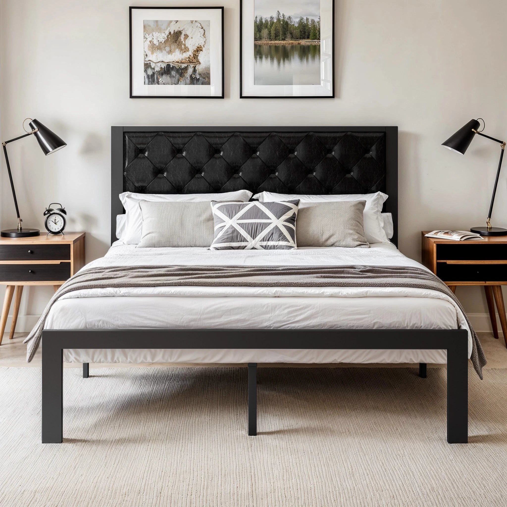 HOOMIC Metal Bed Frame Upholstered Headboard