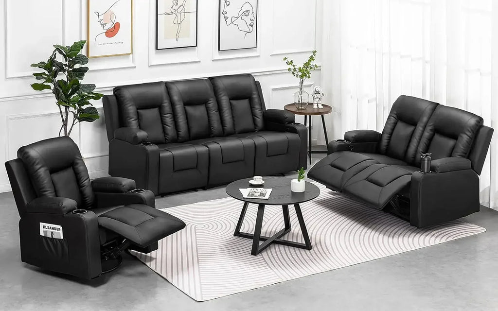Leather Recliner Chair Set