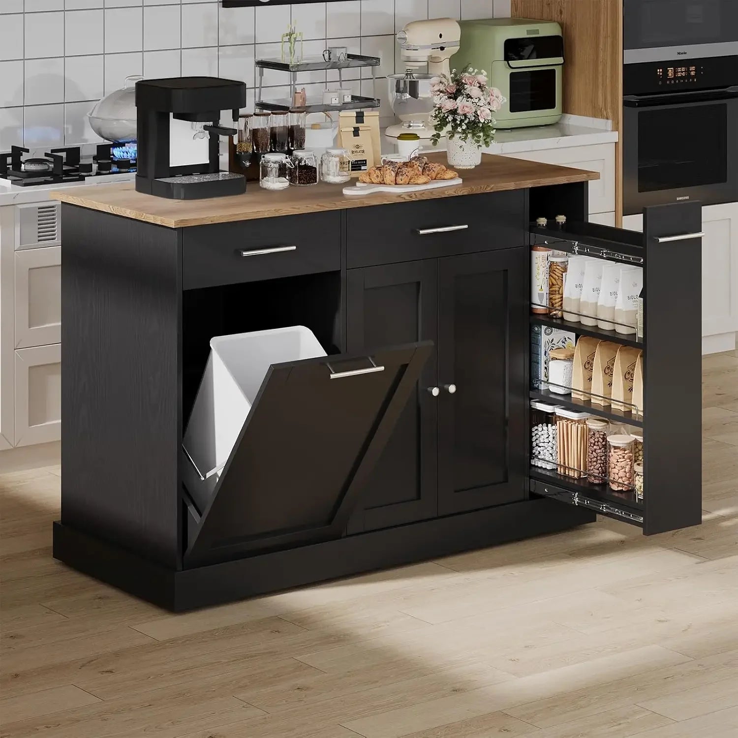 Kitchen Island with Trash Can Storage