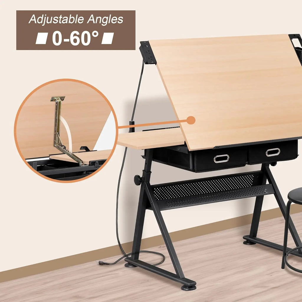 Adjustable Drafting Table with Stool