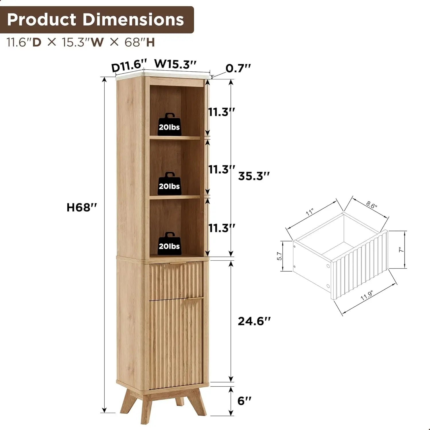 68"Tall Narrow Storage Cabinet