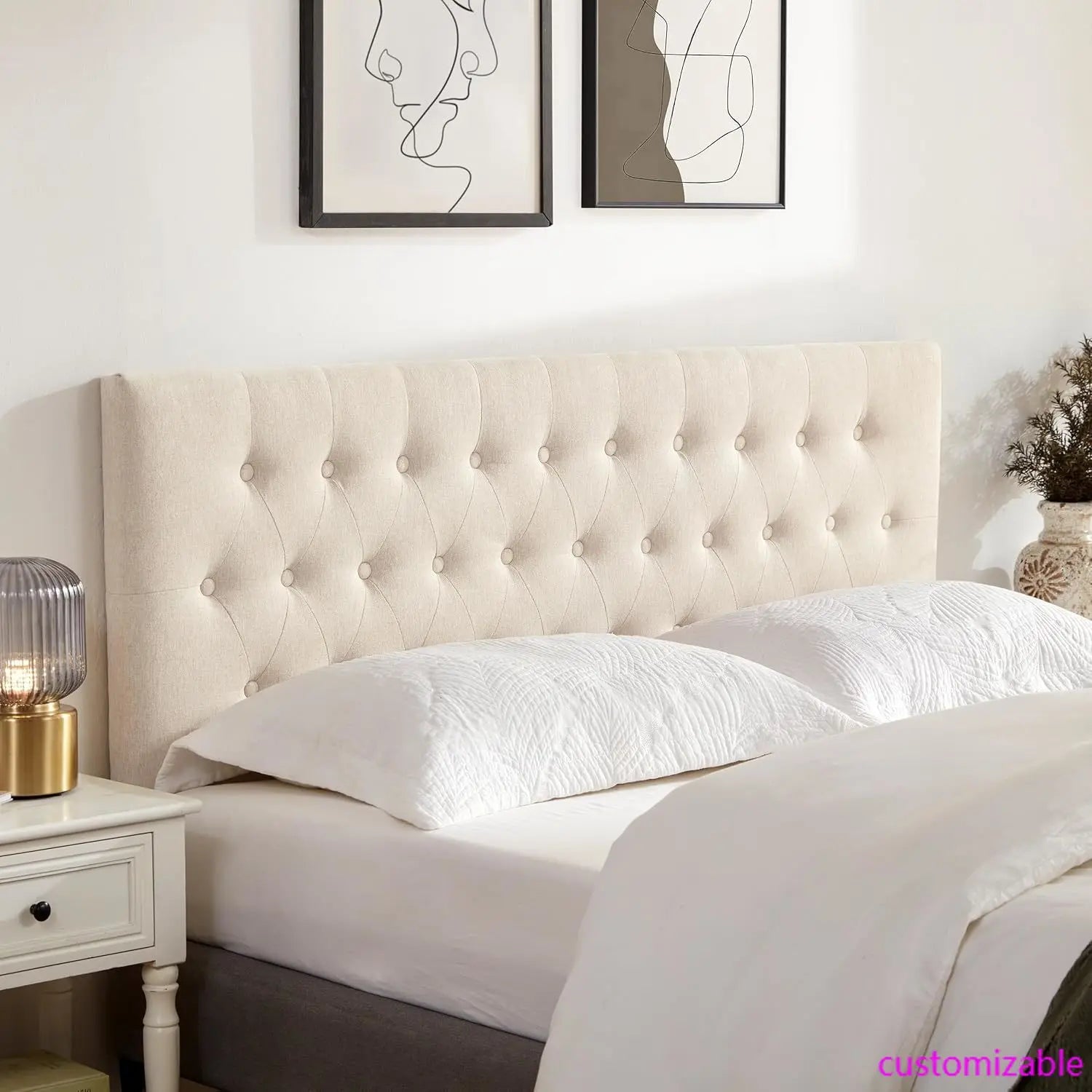 Upholstered Solid Wood Queen Headboard