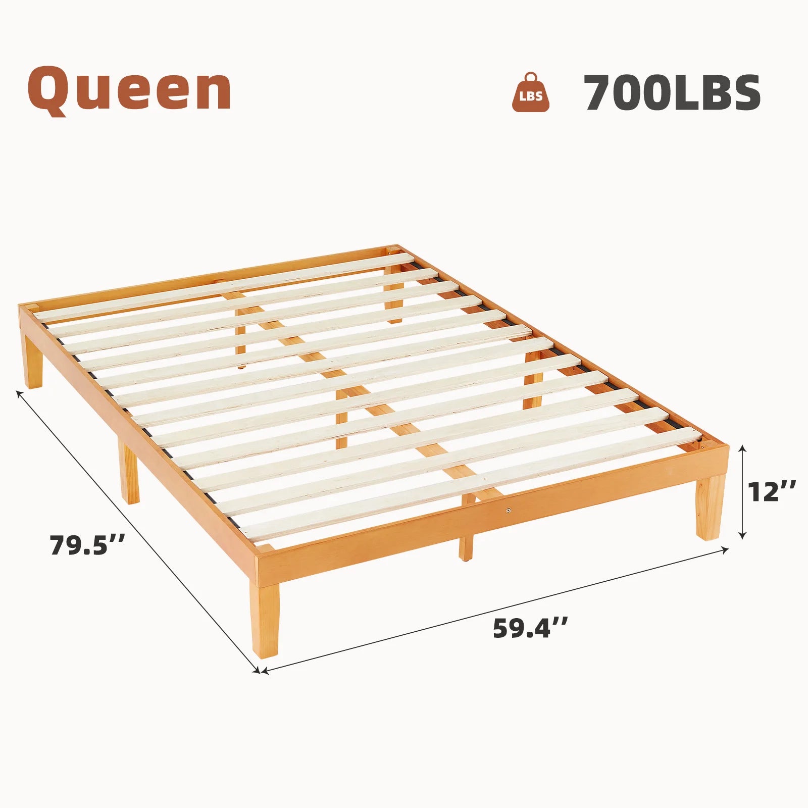 JHK Queen Solid Wood Bed Frame