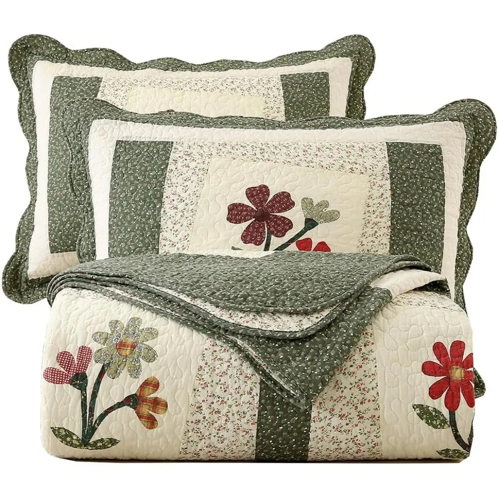 Embroidered Floral Quilted Bedspread Set