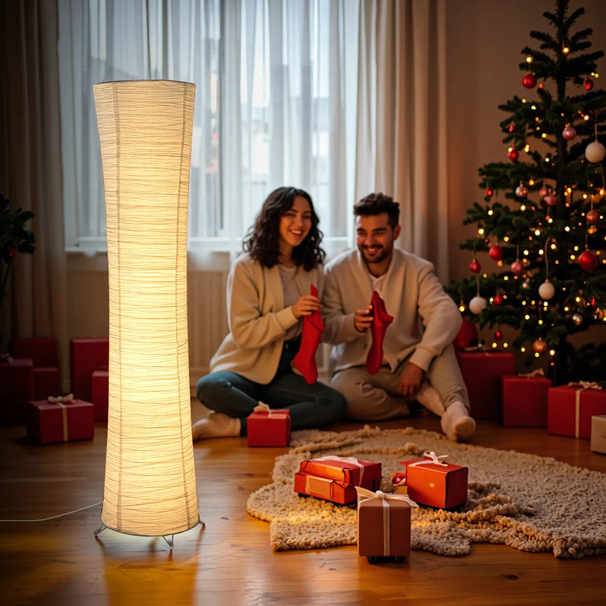 Paper And Chrome-Plated Floor Lamp