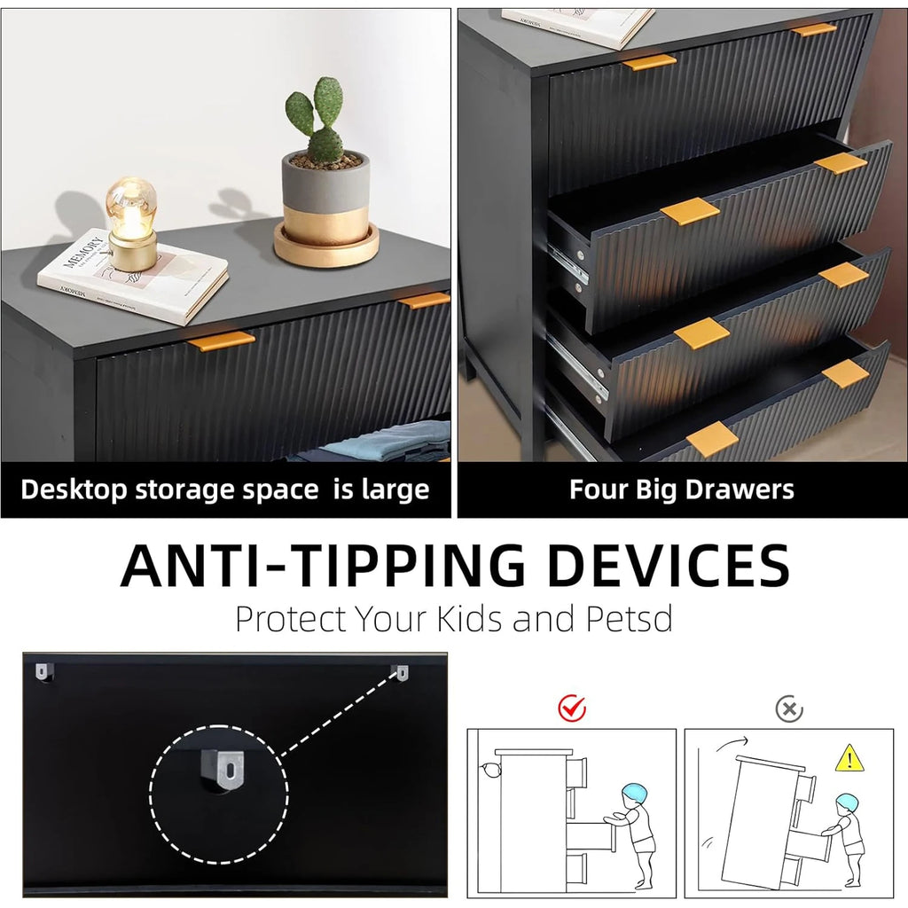 Fluted 4 Drawers Modern Chest