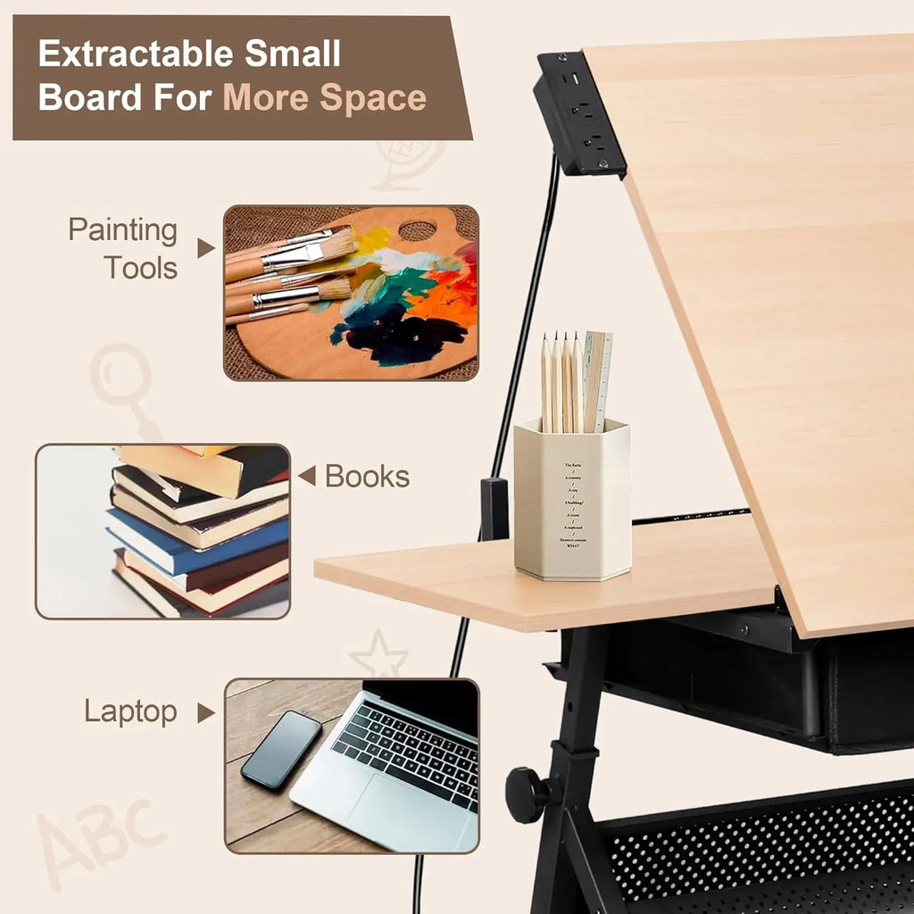 Adjustable Drafting Table with Stool