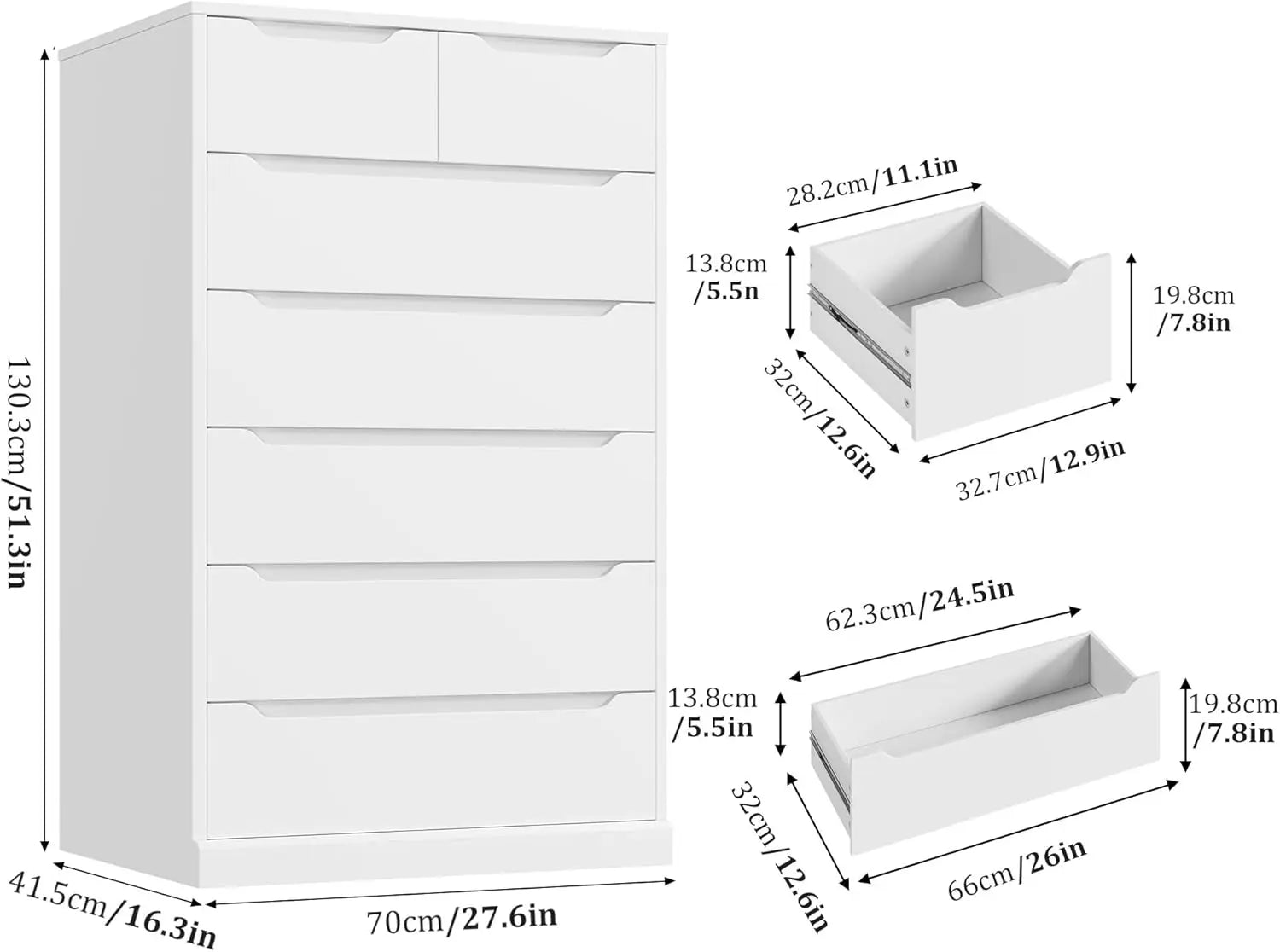 51" Tall 7 Drawers Modern Dresser