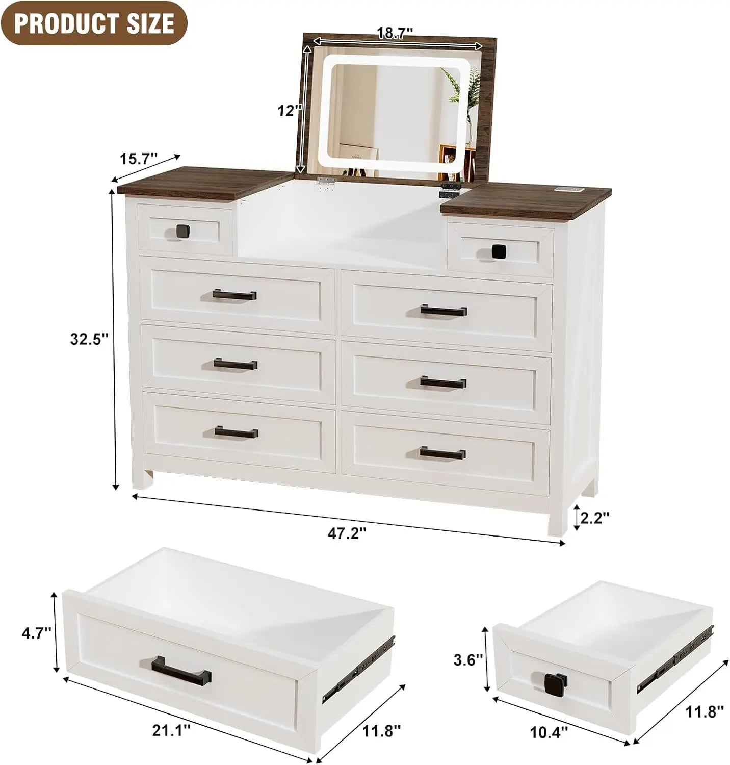 Chest of Drawers with LED Mirror