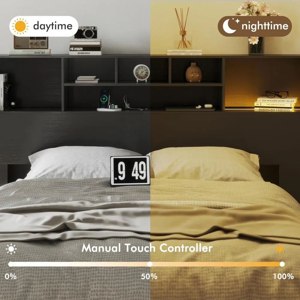 King Black Storage Headboard with USB