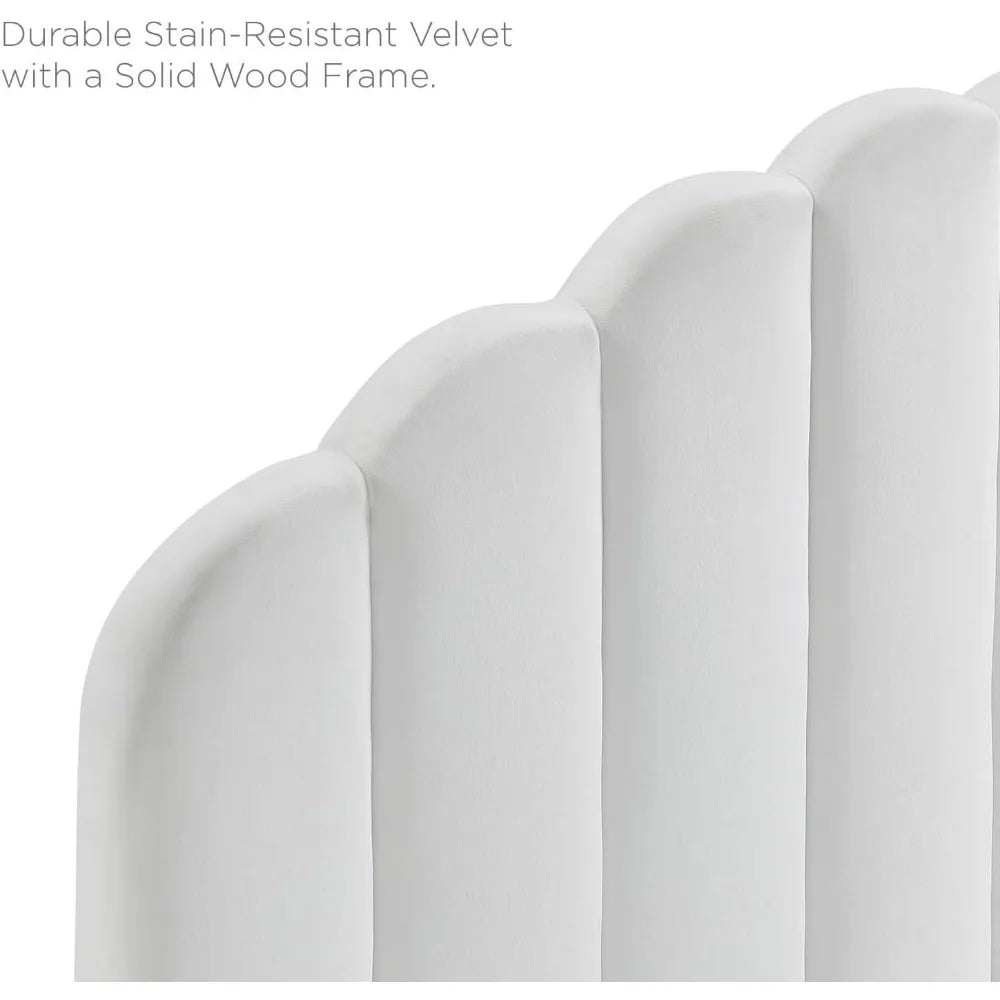 Velvet Upholstered Twin Headboard in White