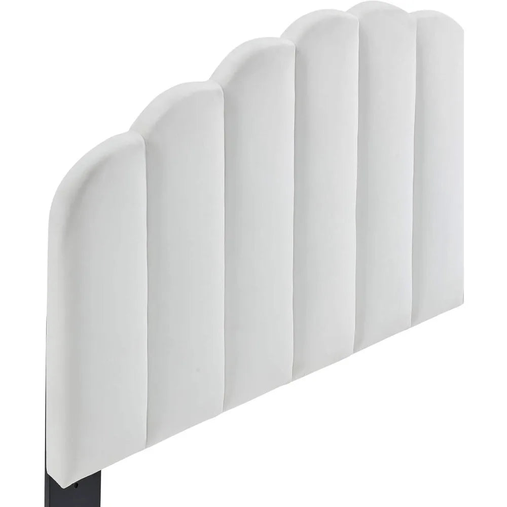 Velvet Upholstered Twin Headboard in White