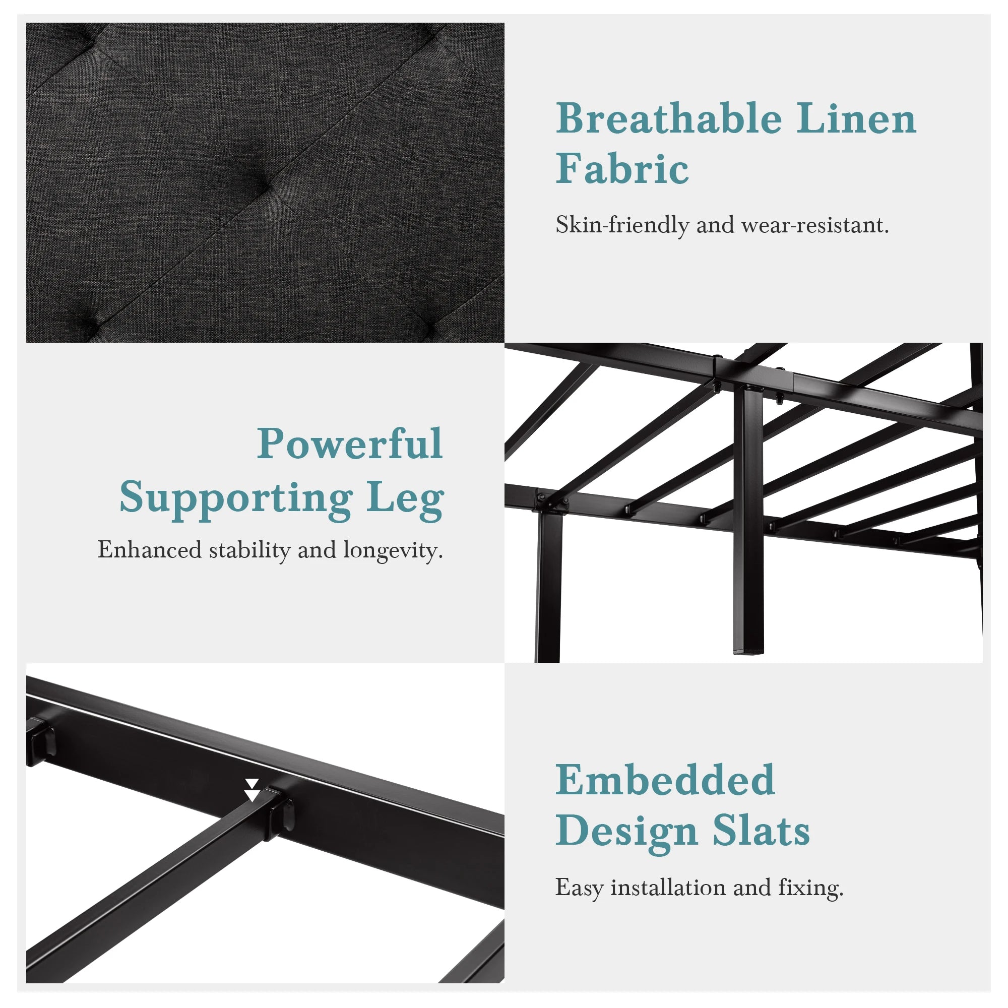 HOOMIC Metal Bed Frame Upholstered Headboard