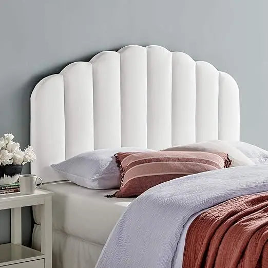 Velvet Upholstered Twin Headboard in White