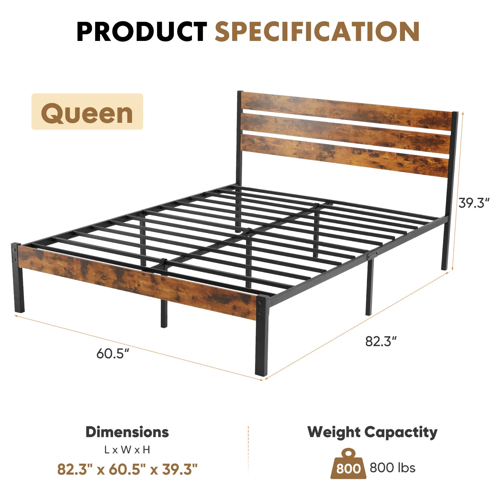 JHK Queen Size Metal Bed Frame