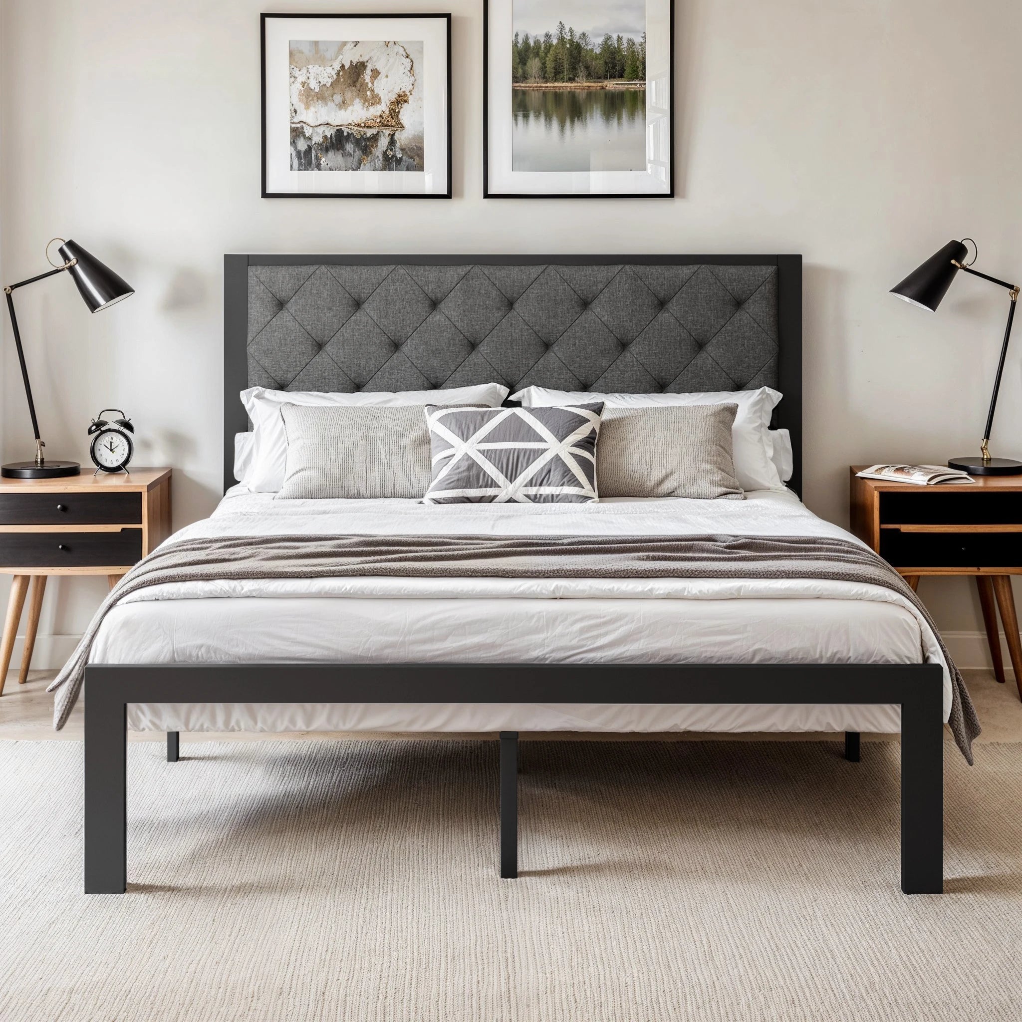 HOOMIC Metal Bed Frame Upholstered Headboard
