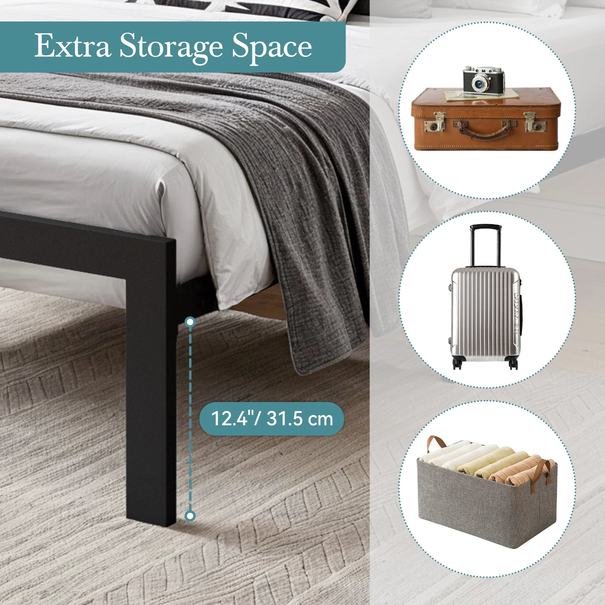 HOOMIC Metal Bed Frame Upholstered Headboard