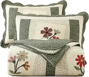 Embroidered Floral Quilted Bedspread Set