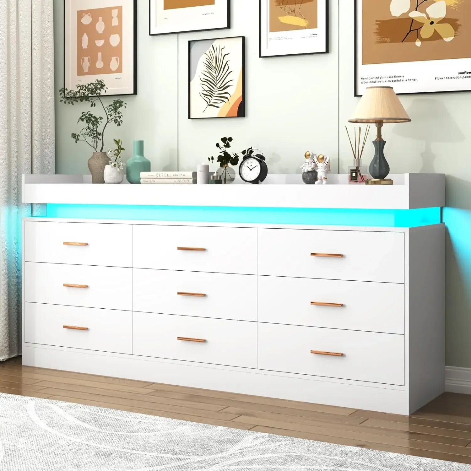 Dresser with LED Light and Charging Station
